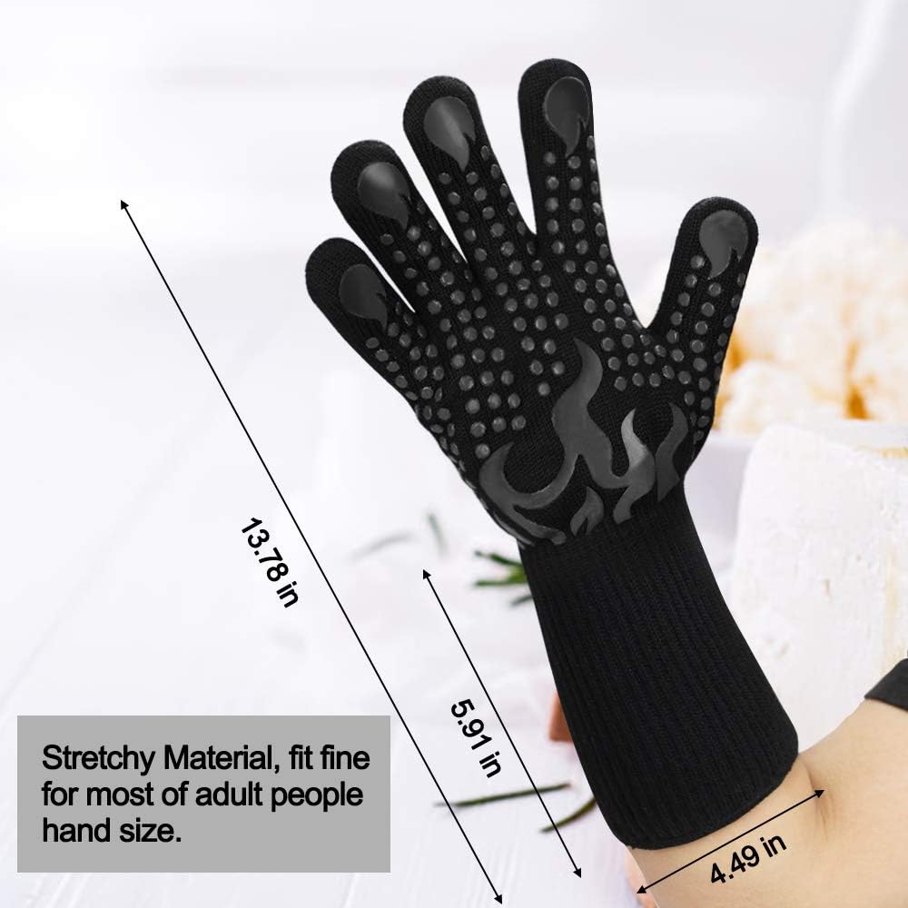 Comsmart BBQ Gloves, 1472 Degree F Heat Resistant Grilling Gloves Silicone Non-Slip Oven Gloves Long Kitchen Gloves for Barbecue, Cooking, Baking, Cutting