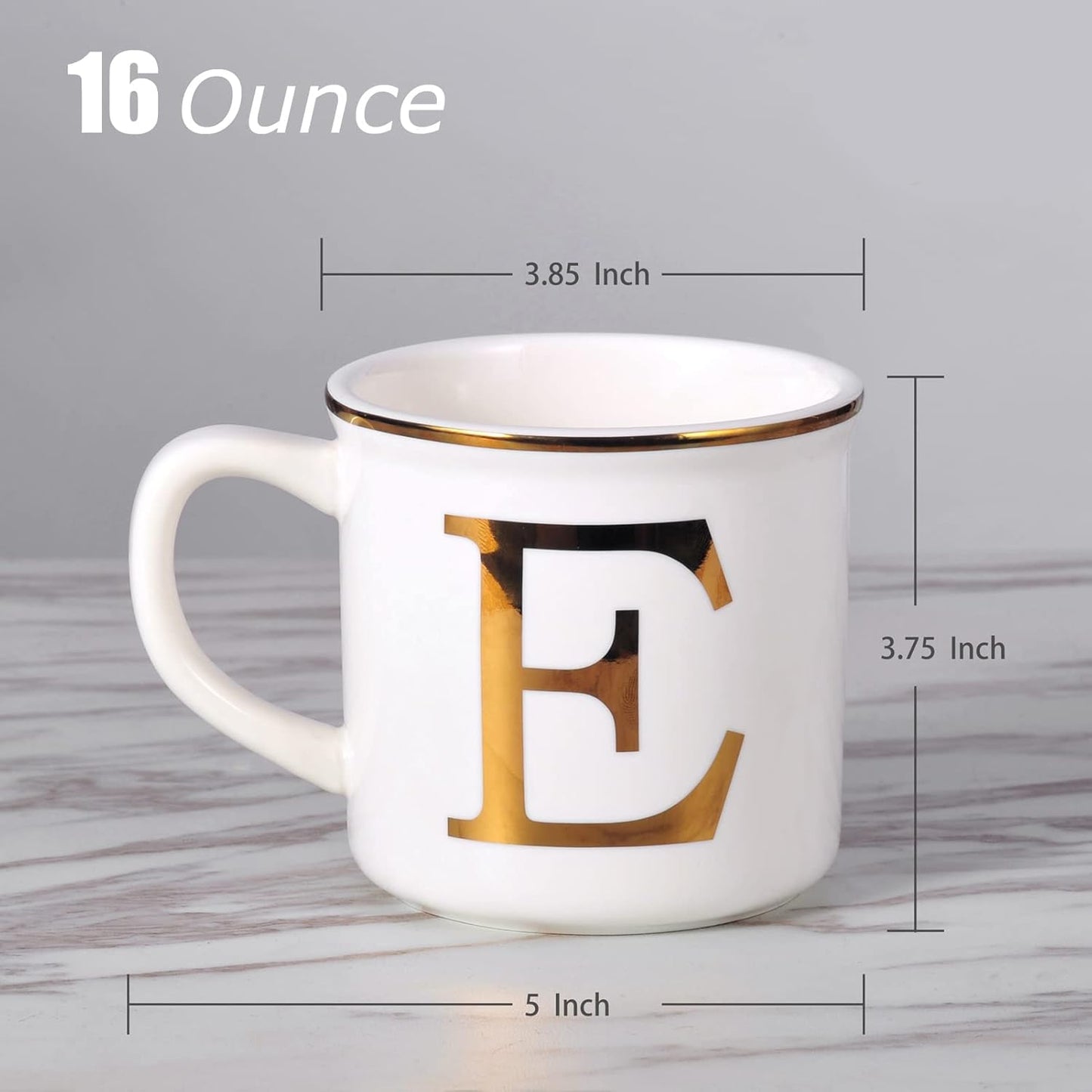 Miicol Ceramic Coffee Mug 16 oz, Monogram Coffee Cup, Golden Initial Tea Mug, Personalized Tea Cup, Unique Gift, Large Mug for Home, Office, Letter E