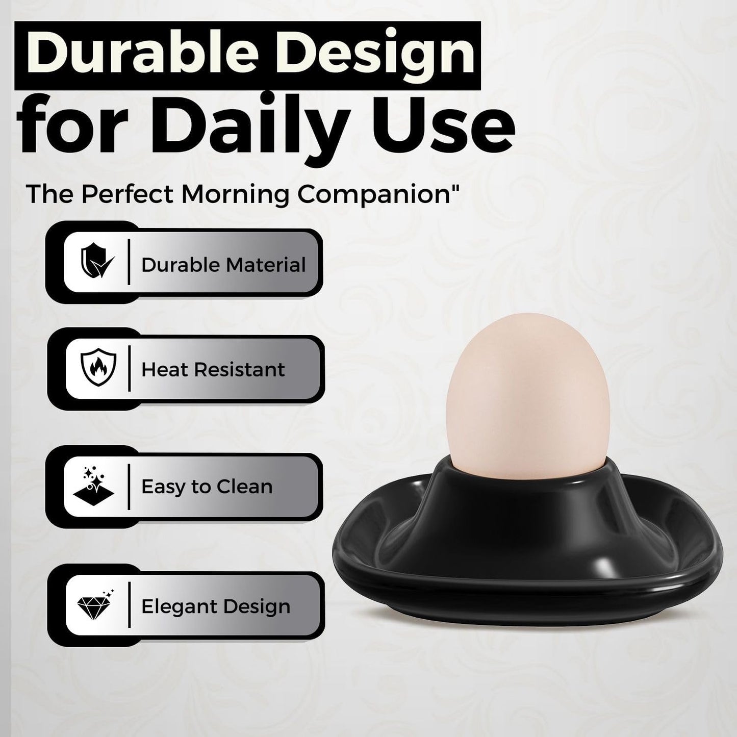 Flexzion Egg Cups for Soft Boiled Eggs - Set of 6 Ceramic Egg Holder - Stackable Egg Coddler Cups with Base for Serving, Breakfast, Brunch - Kitchen Table Decor, Black