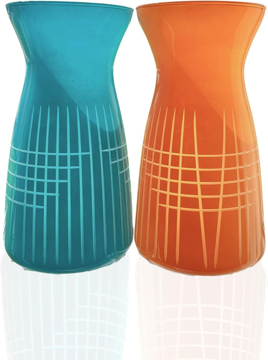 Rolf Glass Matchstick Colored Glass Vases | 6.5" Flower Vases | Diamond-Wheel Engraved | Designed and Engraved in the US | Bright Blue and Orange Glass | Bold, Contemporary Design | Set of 2