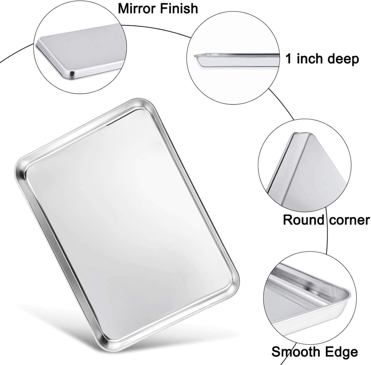TeamFar Baking Sheet with Rack Set of 4, 20’’×14’’×1.2’’, Half Size Stainless Steel Cookie Sheet Baking Pans with Cooling Rack Set, Non Toxic & Rust Free, Mirror Finish & Easy Clean, 2 Pans & 2 Racks