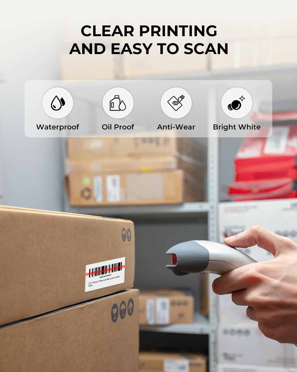 MUNBYN 2x1In Thermal Sticker Labels, Address Barcode Self-Adhesive Label Paper for Direct Thermal Printer and Business, Multi-Purpose Shipping Mailing Name Rectangle White Stickers,1000 Sheets/Roll