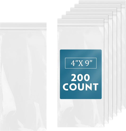 iMailer - 200 Pcs -4" x 9" Incense Bags-Resealable Zip Bags for Snack, Necklaces, Jewelry, Packaging & Shipping