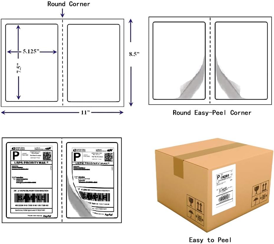 RyhamPaper Shipping Labels with Round Corner, 8.5 x 5.5 Inches Half Sheet Self Adhesive Shipping Address Labels for Laser and Inkjet Printer, 1000 Labels