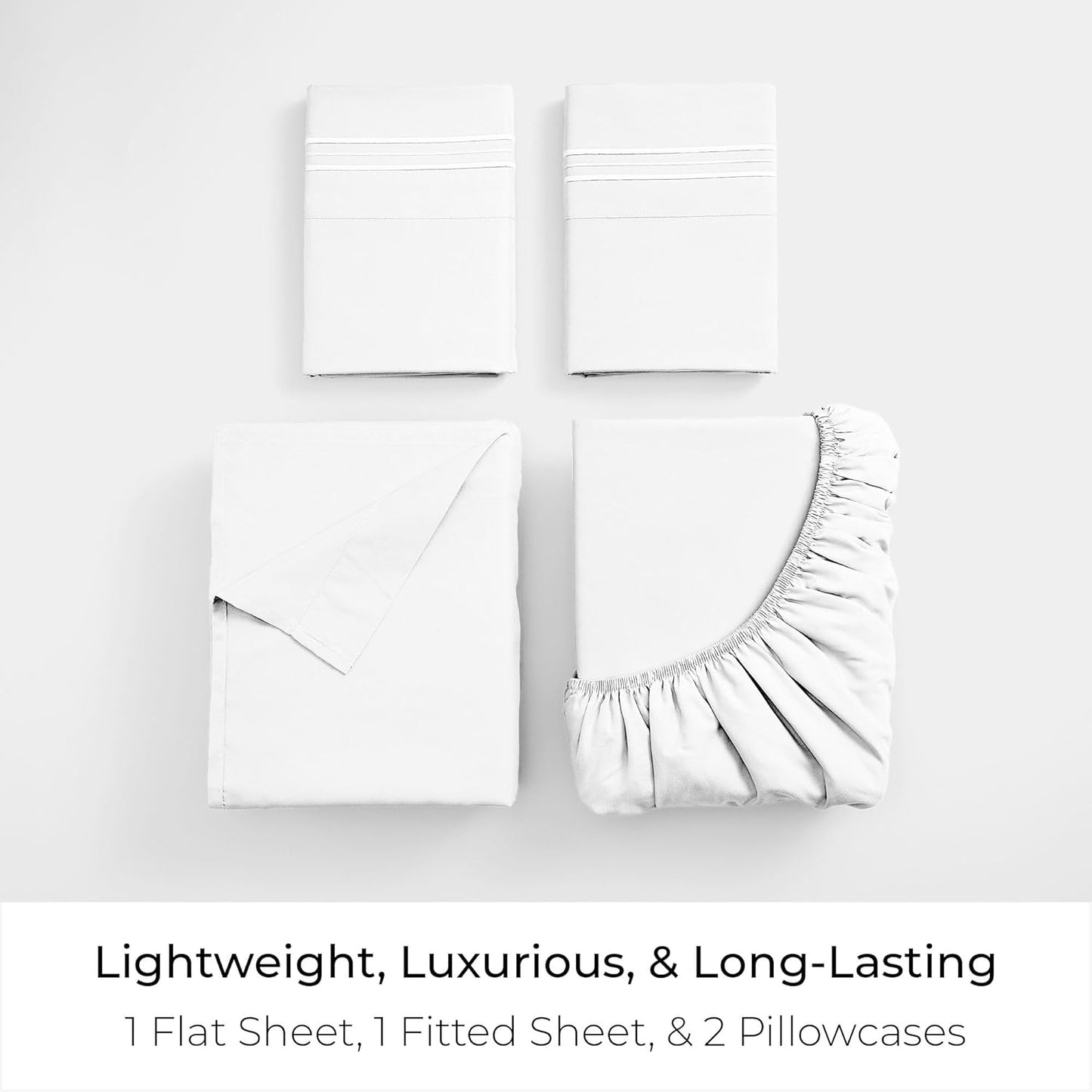 Mellanni Full Sheets Set - 4 PC Iconic Collection Bedding - Hotel Luxury, Extra Soft, Cooling Bed Sheets - Wrinkle, Fade, Stain Resistant (Full, White)