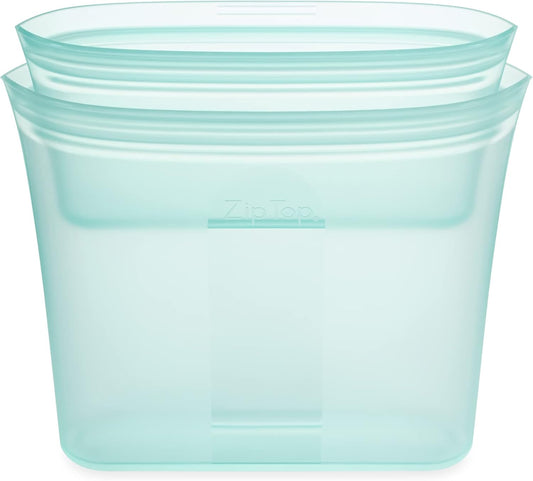 Zip Top Reusable Food Storage Bags | 2 Bag Set [Teal] | Silicone Meal Prep Container | Microwave, Dishwasher and Freezer Safe | Made in the USA