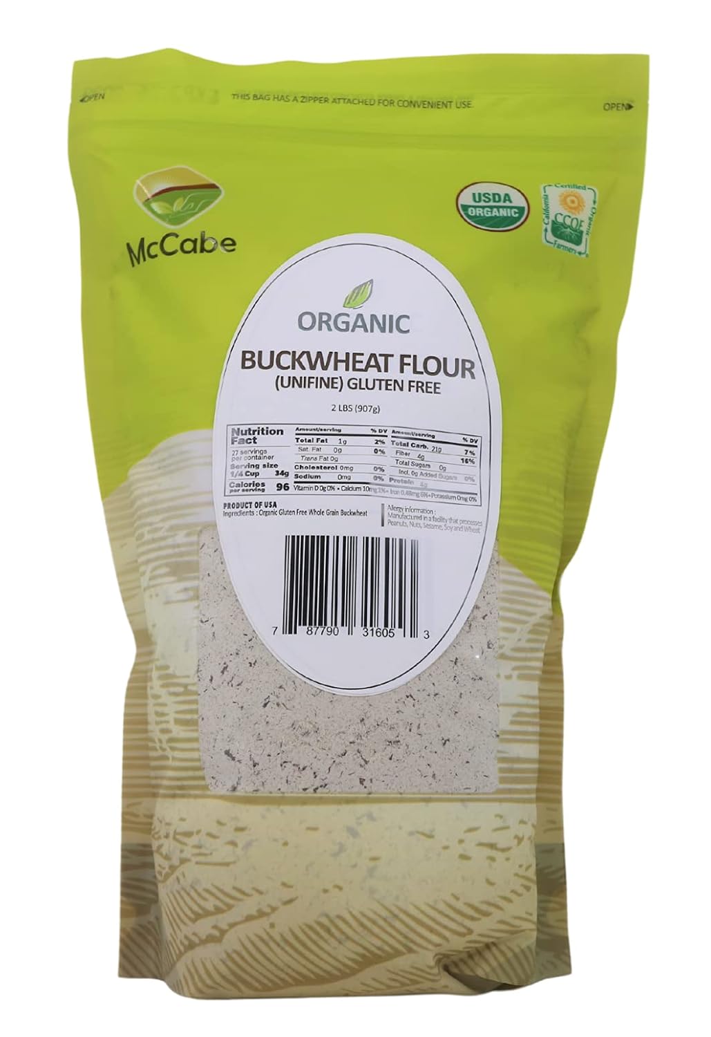 McCabe Organic Buckwheat Flour - Buckwheat Flour Organic | Rich with Fiber & Minerals | USDA and CCOF Certified | Packed in USA | 2Lbs