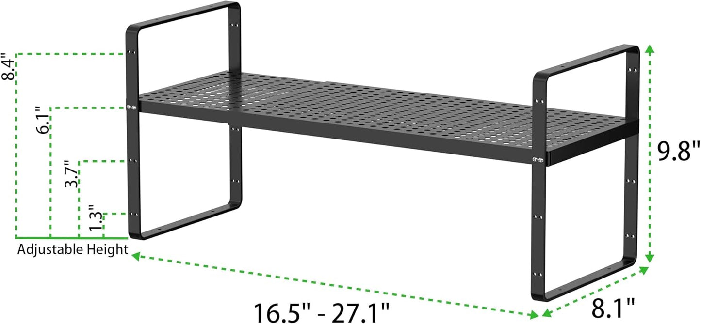 Expandable Cabinet Storage Shelf Stackable Organizer Rack for Kitchen Bathroom Pantry Spice Cupboard Coffee Countertop Home Office Desk Heavy Duty Nonslip Black Small 2 Packs