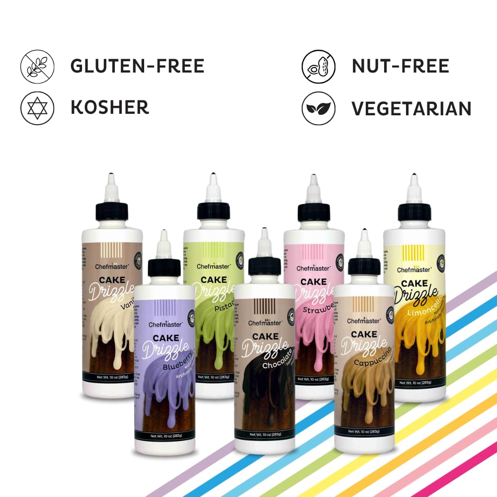 Chocolate-Flavored Cake Drizzle by Chefmaster, Edible Cake Drip Frosting for Decorating, Drip for Cakes, Cupcakes, Cookies, Donuts, 10 oz