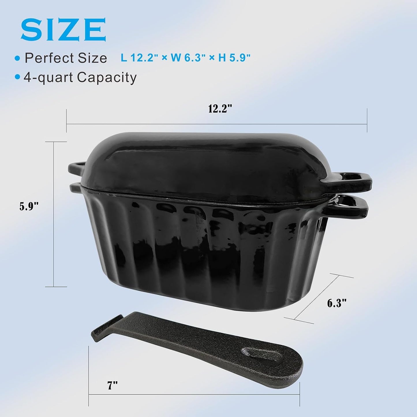 Dutch Oven Enameled Cast Iron Bread Pan with Lid Sourdough Loaf Pans for Baking Bread Large Heavy Oval Bread Dutch Oven with Movable Handle 4 Qt Black Dishwasher Safe