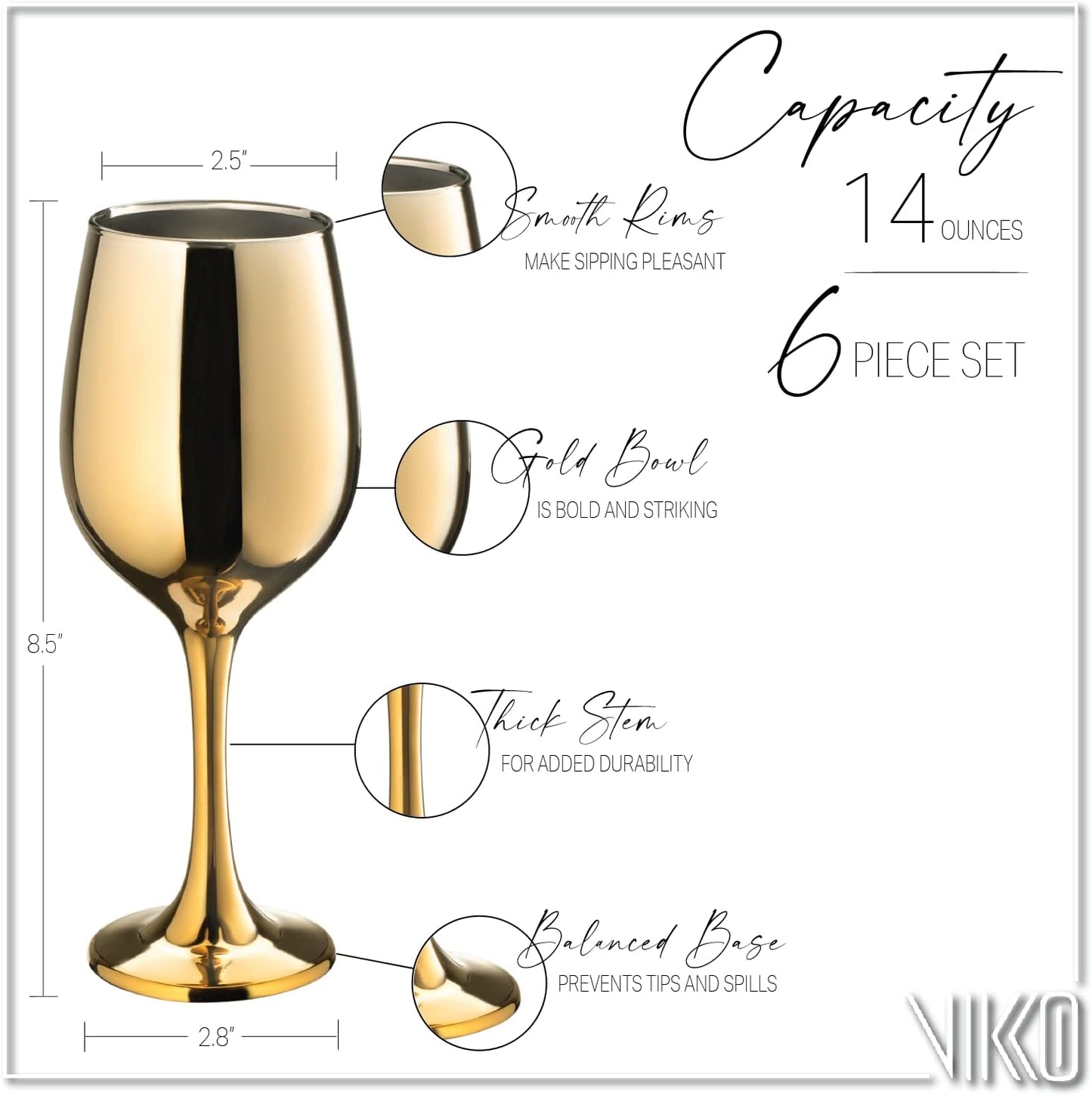 Vikko Décor Wine Glasses, Wine Glass, 14 Oz Fancy Wine Glasses With Stem For Red And White Wine, Durable Wine Glass, Dishwasher Safe, Wine Tasting, Set Of 6