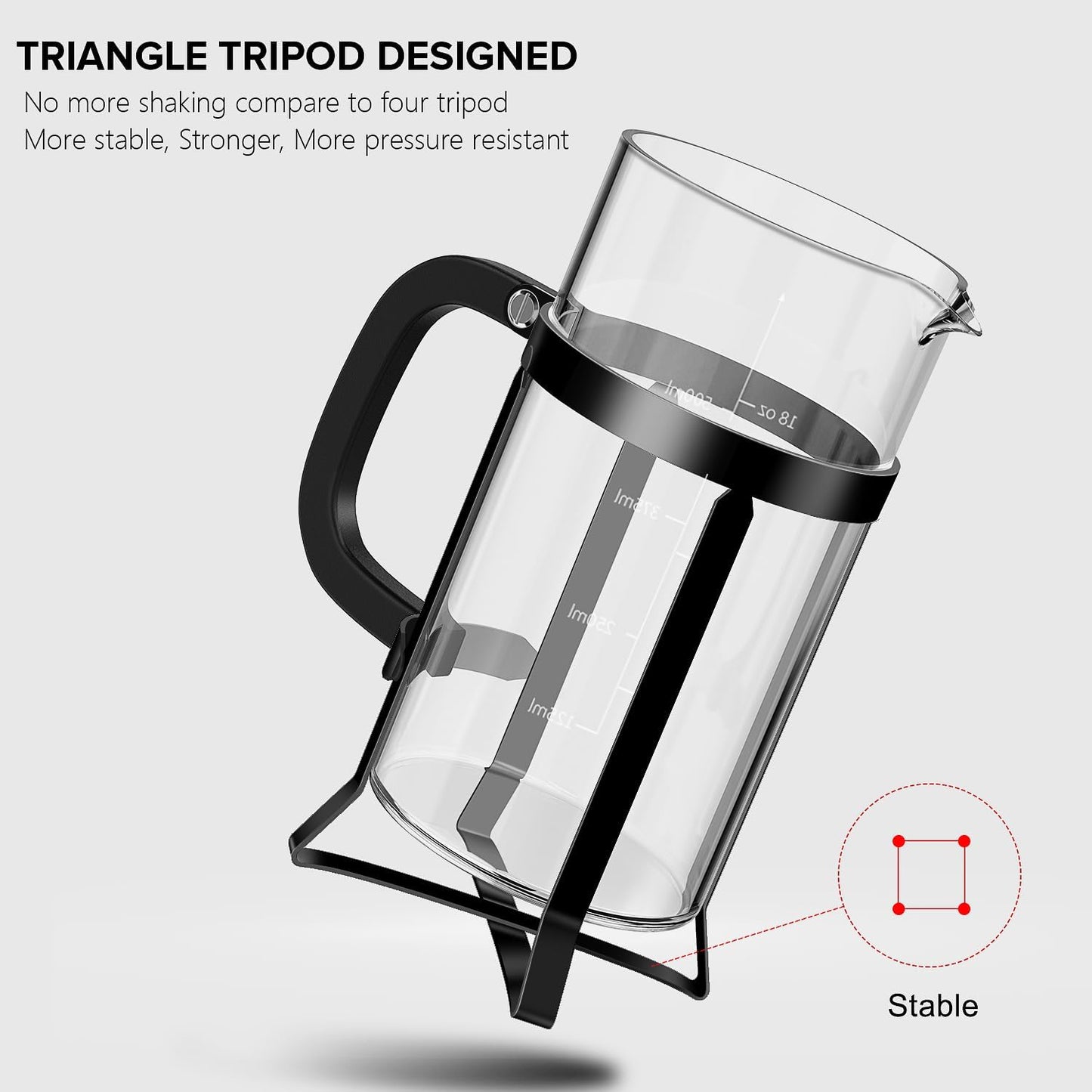 QUQIYSO French Press Coffee Maker 304 Stainless Steel French Press with 4 Filter, Heat Resistant Durable, Easy to Clean, Borosilicate Glass Coffee Press, 100% BPA Free Glass Teapot, 21 ounce, Black