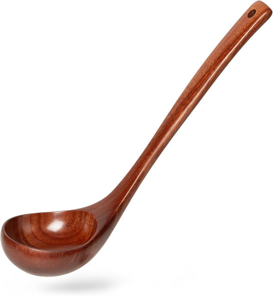 Wooden Soup Ladle, 10.8" Handle, 1.6 fl oz Medium Scoop Utensil for Serving & Cooking, Red Wooden Ladle – Wood Spoon for Soup Natural and Sustainable