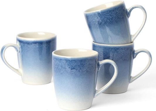 famiware Coffee Mugs Set, 13 oz Mug Set of 4, Stoneware Cups for Latte, Hot Tea, Mocha, Cocoa, Cappuccino, Microwave and Dishwasher Safe, Glacier Series, Azure Blue