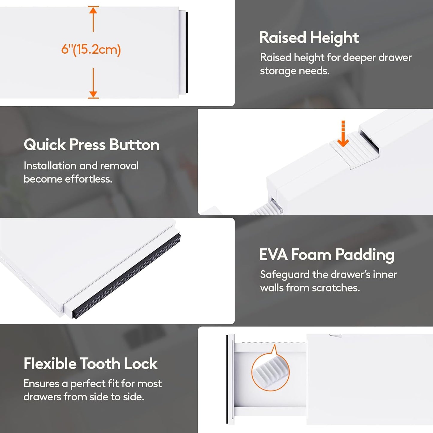 Lifewit 5 Pack Drawer Dividers Plastic 6" High, 13.5-22" Adjustable Drawer Organizers for Clothes, Expandable Dresser Separators in Bedroom/Bathroom/Kitchen/Fridge/Office Organization and Storage