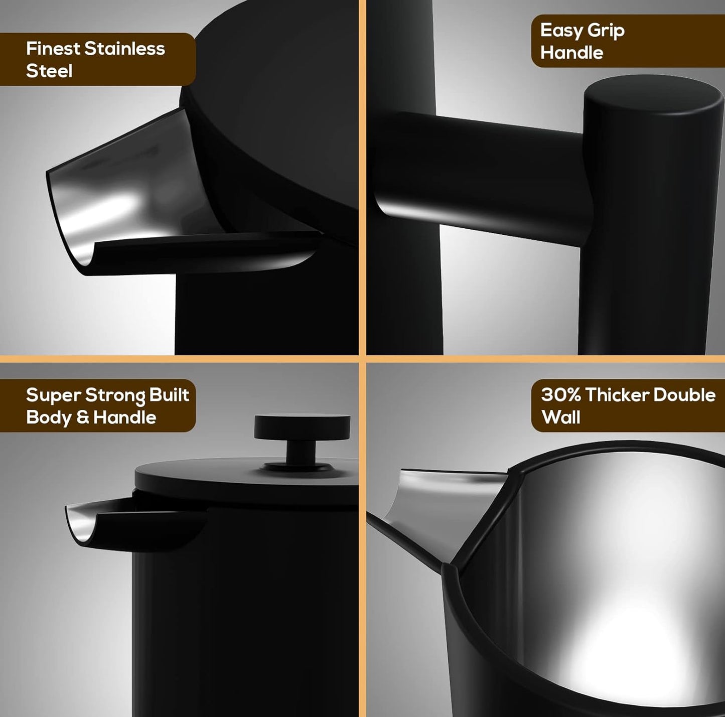 Utopia Kitchen Stainless Steel French Press Coffee Maker 50 Oz, French Press Tea Maker, Cold Brew Portable Travel Coffee Presses, Tea Press Gifts Black