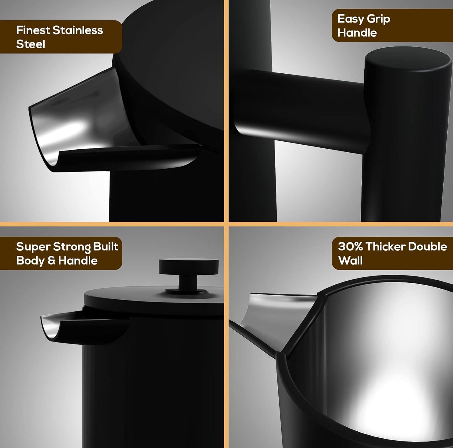 Utopia Kitchen Stainless Steel French Press Coffee Maker 12 Oz, French Press Tea Maker, Cold Brew Portable Travel Coffee Presses, Tea Press Gifts Black