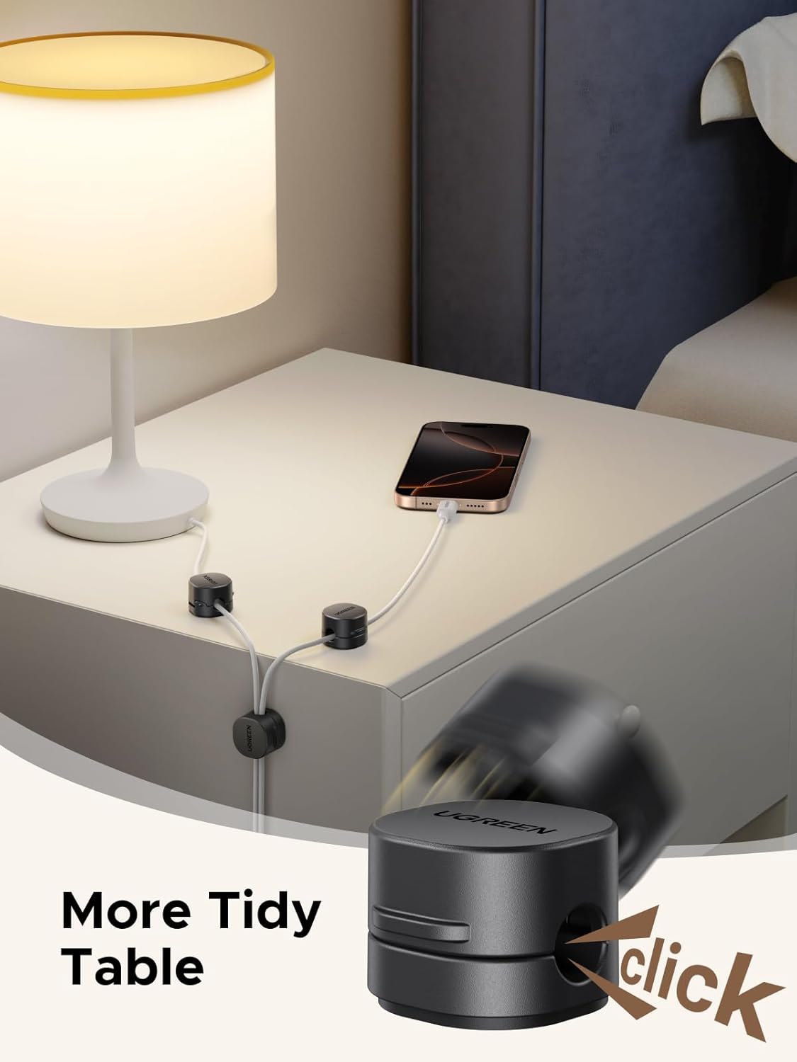 UGREEN Cable Organizer Clips, Adhesive Cable Management - 6-Pack Strong Magnetic Cord Holder for Desk to Keep Phone Charging Cables, Computer Cords, and Various Cord Organized for Nightstand, Black