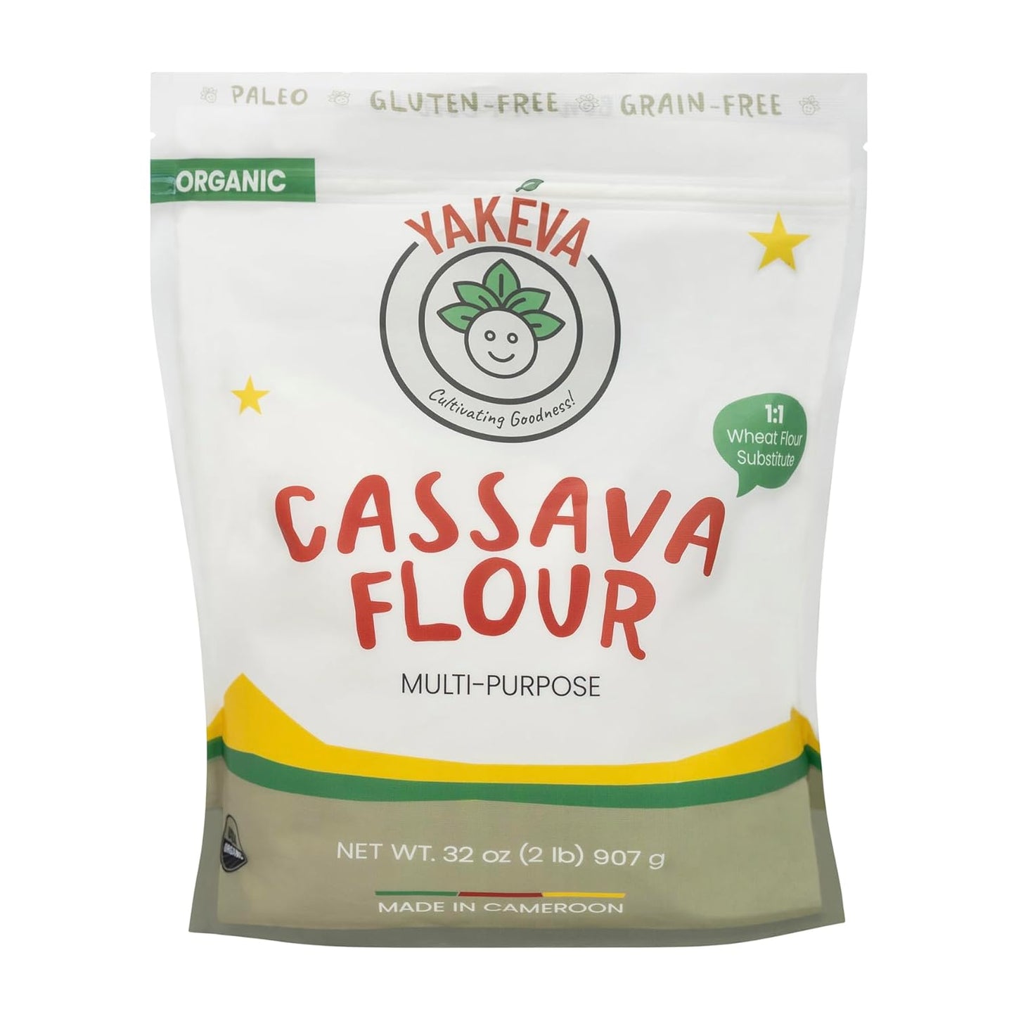 YAKÉVA Organic Cassava Flour - Gluten-Free Flour, Grain-Free, Nut-Free, Wheat Substitute, Paleo, Non-GMO, 100% Yuca Root, No Additives & Preservatives