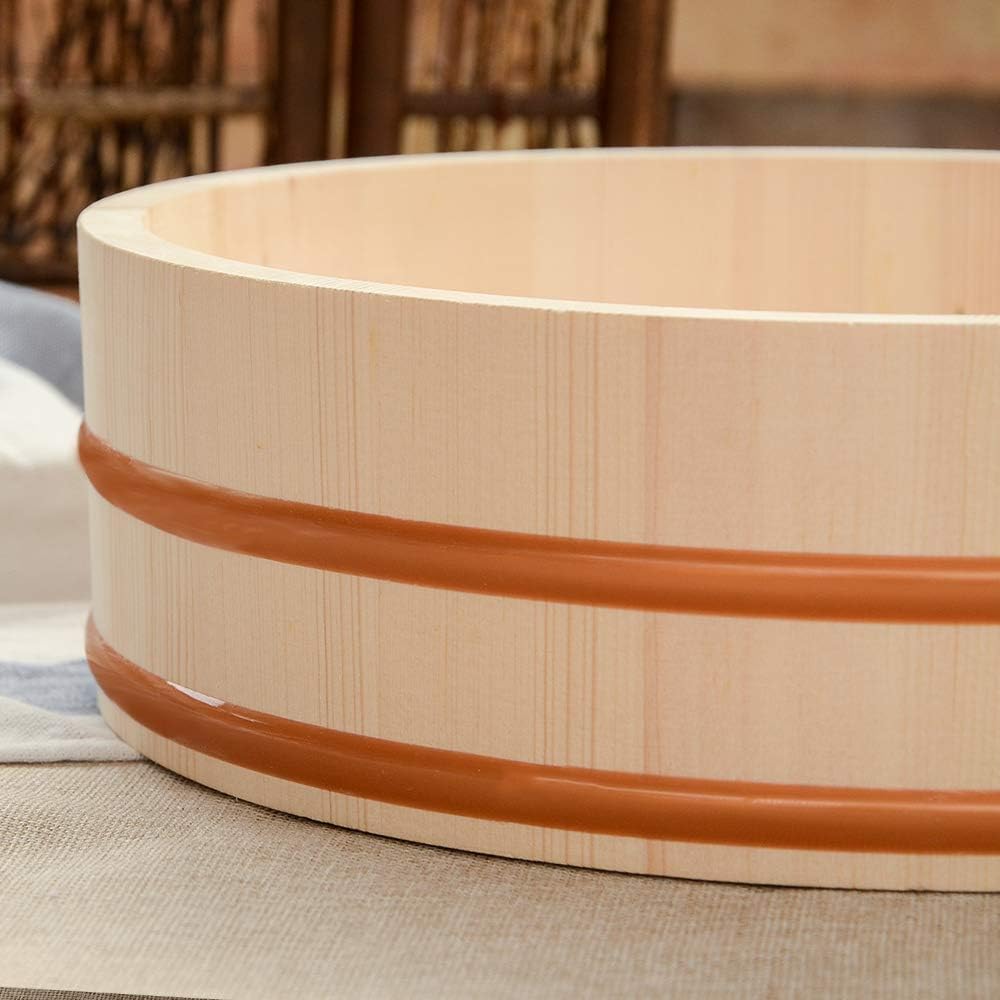 Kichgather 11.8 Inch Wooden Sushi Rice Bowl Hangiri Sushi Oke Rice Mixing Tub