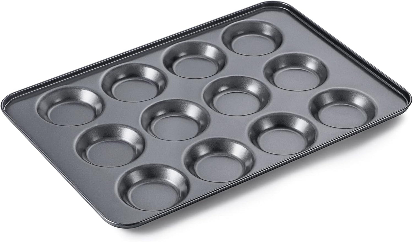 HONGBAKE Mini Muffin Top Pan for Baking, Premium 12 Cavity Small Whoopie Pie Pan, Nonstick Yorkshire Pudding Pan for Pansuffin, Moon Pie, Cookies, Dishwasher Safe and Easy to Clean