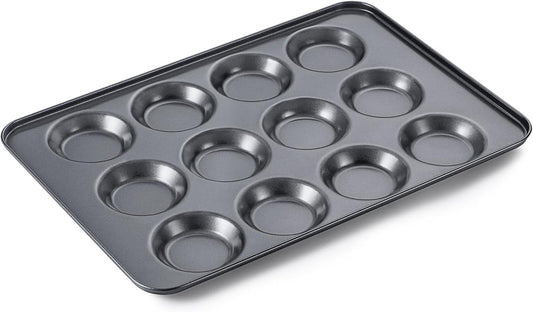HONGBAKE Mini Muffin Top Pan for Baking, Premium 12 Cavity Small Whoopie Pie Pan, Nonstick Yorkshire Pudding Pan for Pansuffin, Moon Pie, Cookies, Dishwasher Safe and Easy to Clean