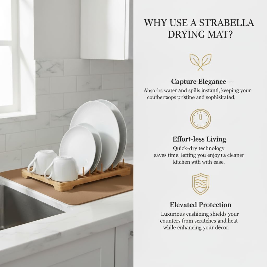 Dish Drying Mat Super Absorbent – 16" x 18" Coffee Mat for Countertops – Non-Slip Drying Mat for Kitchen Counter – Easy to Clean Water Absorbent Mat – Large Dish Drying Mats (Brown)