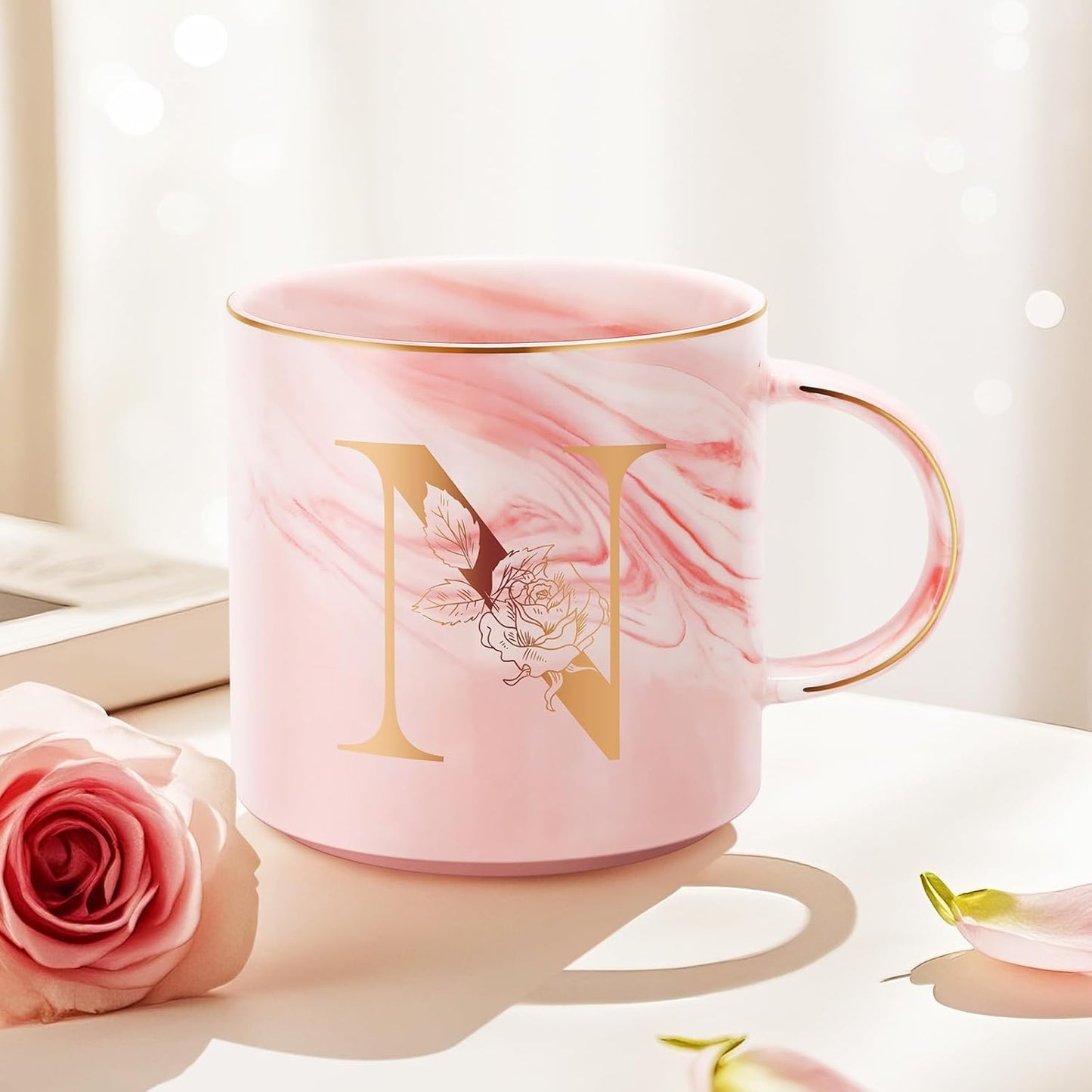 Personalized Gifts for Women Coffee Mug, Initial Customized Gift Monogrammed A-Z Coffee Mug 12 OZ, Christmas Anniversary Birthday Gifts for Women Mom Grandma Friend Sister Wife(N)