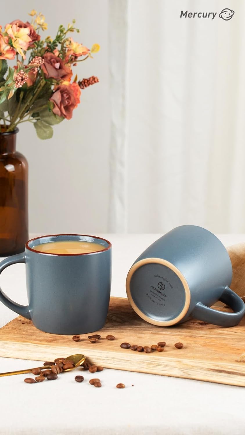 famiware Mercury Coffee Mugs 13 oz, Coffee Mugs Set of 6 with Handle, Cups for Latte, Hot Tea, Cappuccino, Mocha, Cocoa, Charcoal