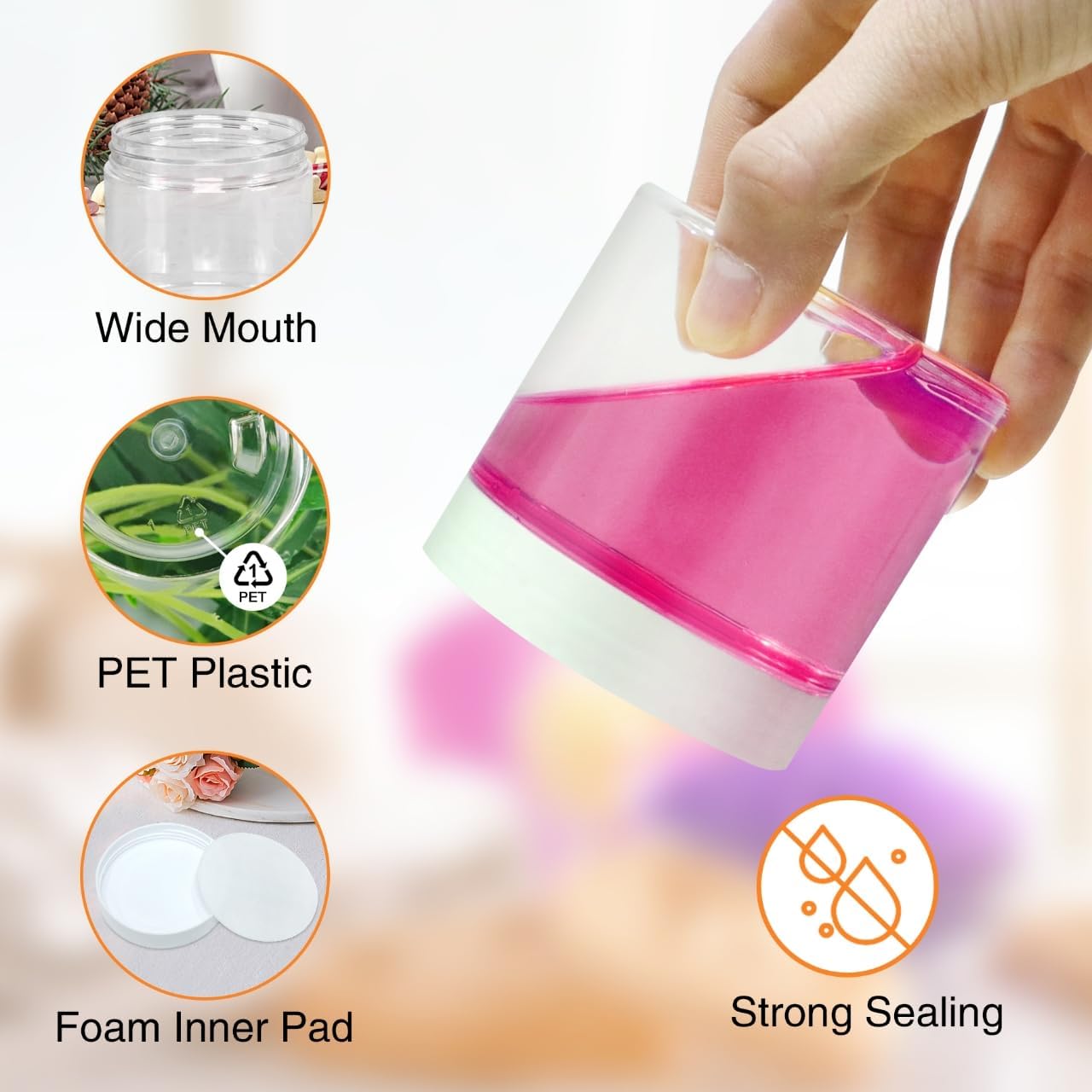 Plastic Jars 6 OZ, 48 Pcs Plastic Jars with Lids Round Wide Mouth Slime Containers with White Lids Empty Small Storage Jar for Travel, Home Kitchen Food, Arts Crafts