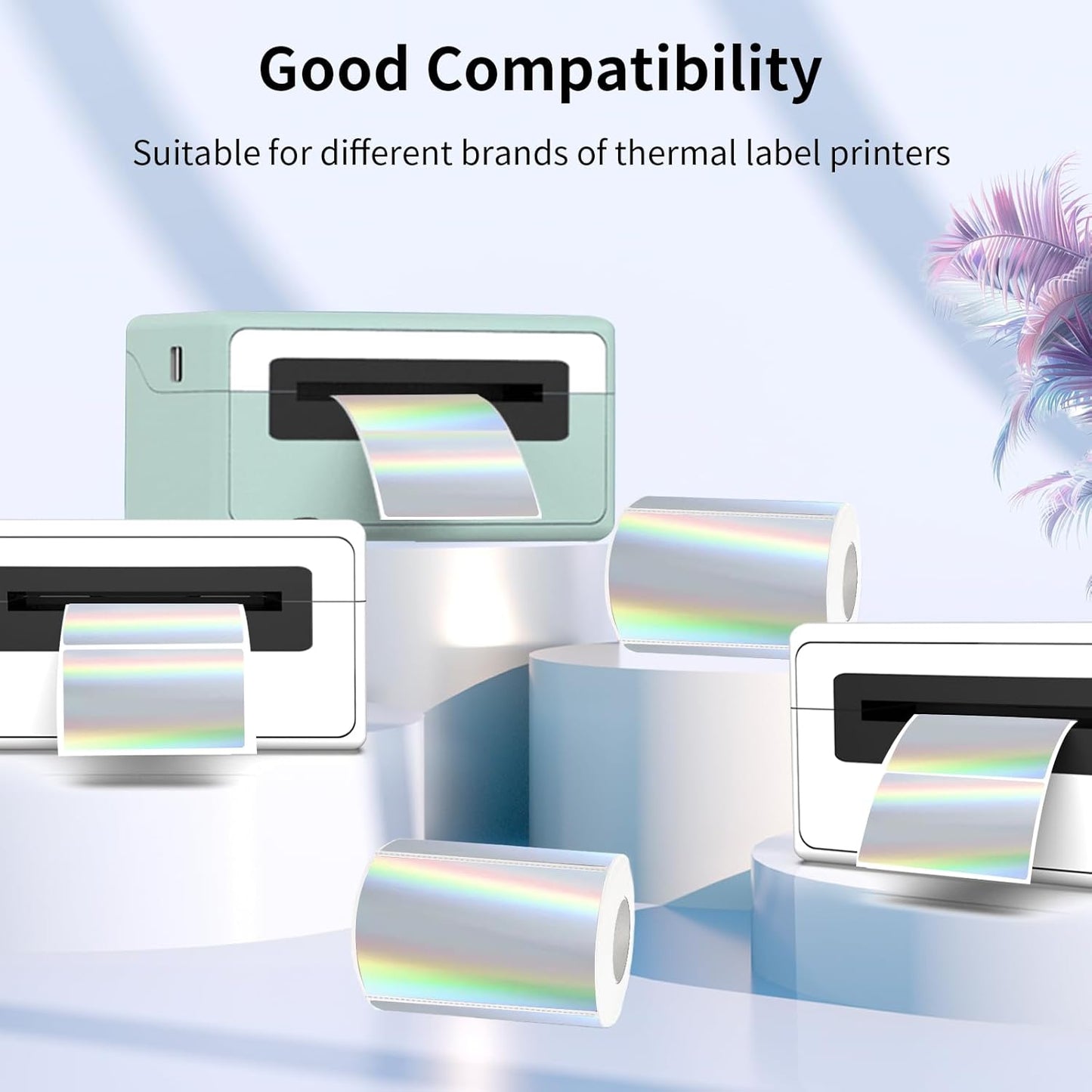 3x2 Inch Holographic Thermal Labels, Silver Thermal Sticker Labels, Rainbow Glitter Stickers for Price, Barcode, Mailing, Name, DIY Custom Logo Design, 200 Pcs/1 Roll