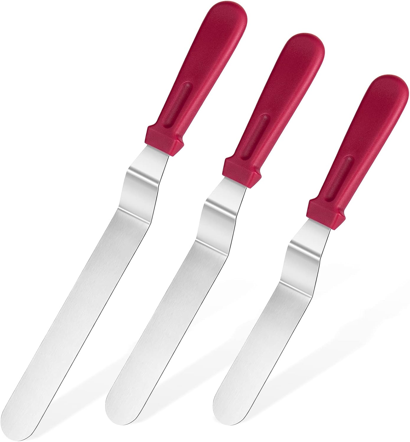 Icing Spatula, U-Taste Offset Spatula Set with 6", 8", 10" Blade, 18/0 Stainless Steel with PP Plastic Handle Angled Cake Decorating Frosting Spatula Set of 3 (Red)