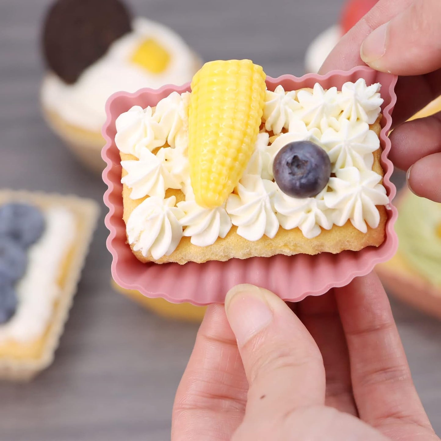 24Pack Silicone Muffin Cups, Reusable Cupcake Liners Molds for Baking, 3 Shapes Lunch Box Bento Dividers-Round, Square, and Rectangular (Orange Series, Regular Size)