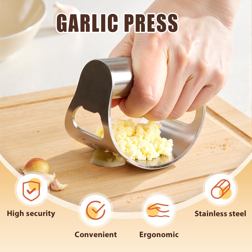 Stainless Steel Garlic Rocker,2025 New Stainless Steel Garlic Press,Garlic Press Rocker,Garlic Cutter (1)