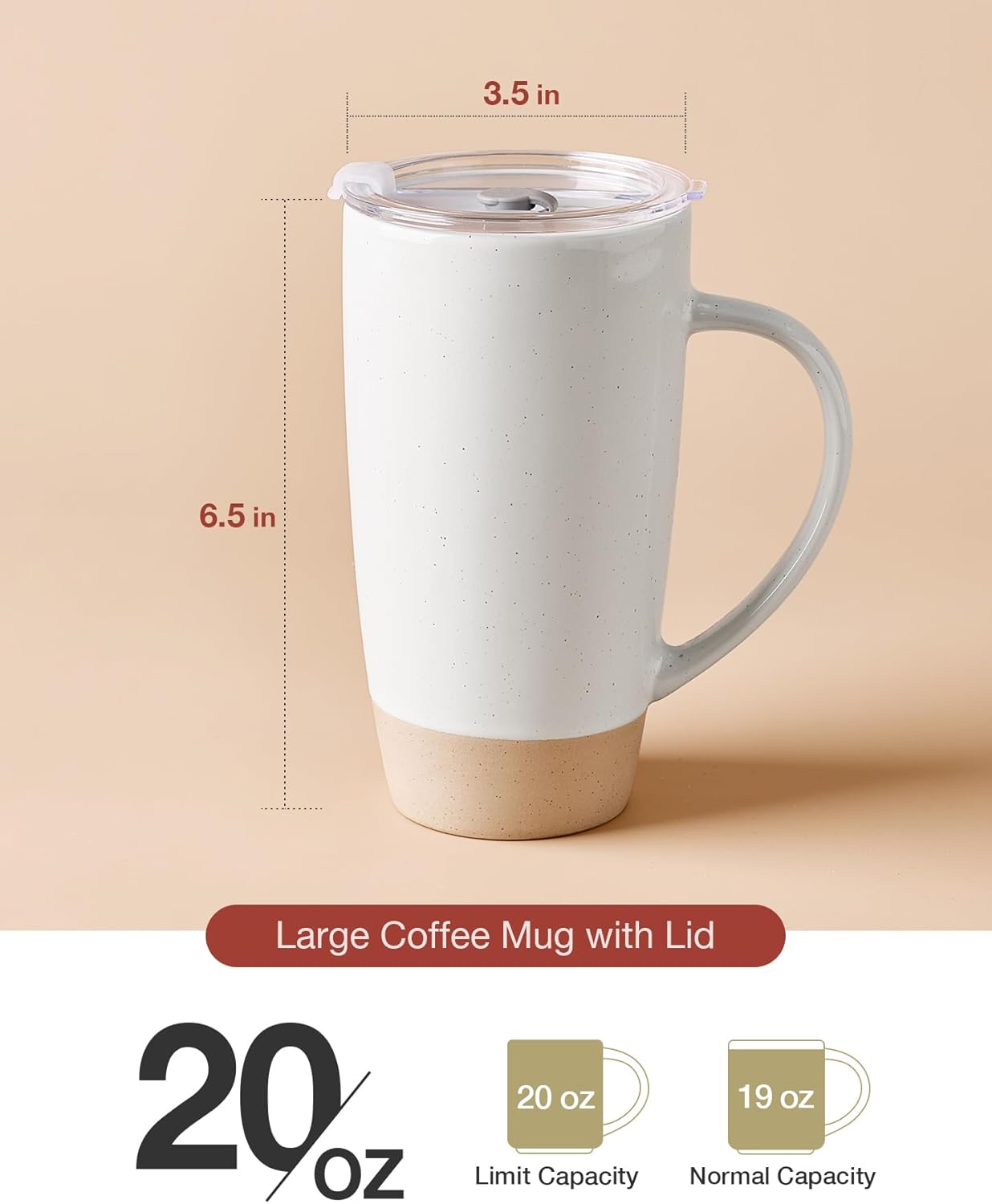 famiware Milkyway Coffee Mugs, 20oz Large Coffee Mug, Ceramic Mug Set of 2 with Lid, Cup Set with Handle for Latte, Tea, Cocoa, Milk, Home & Office, White and Dark Gray