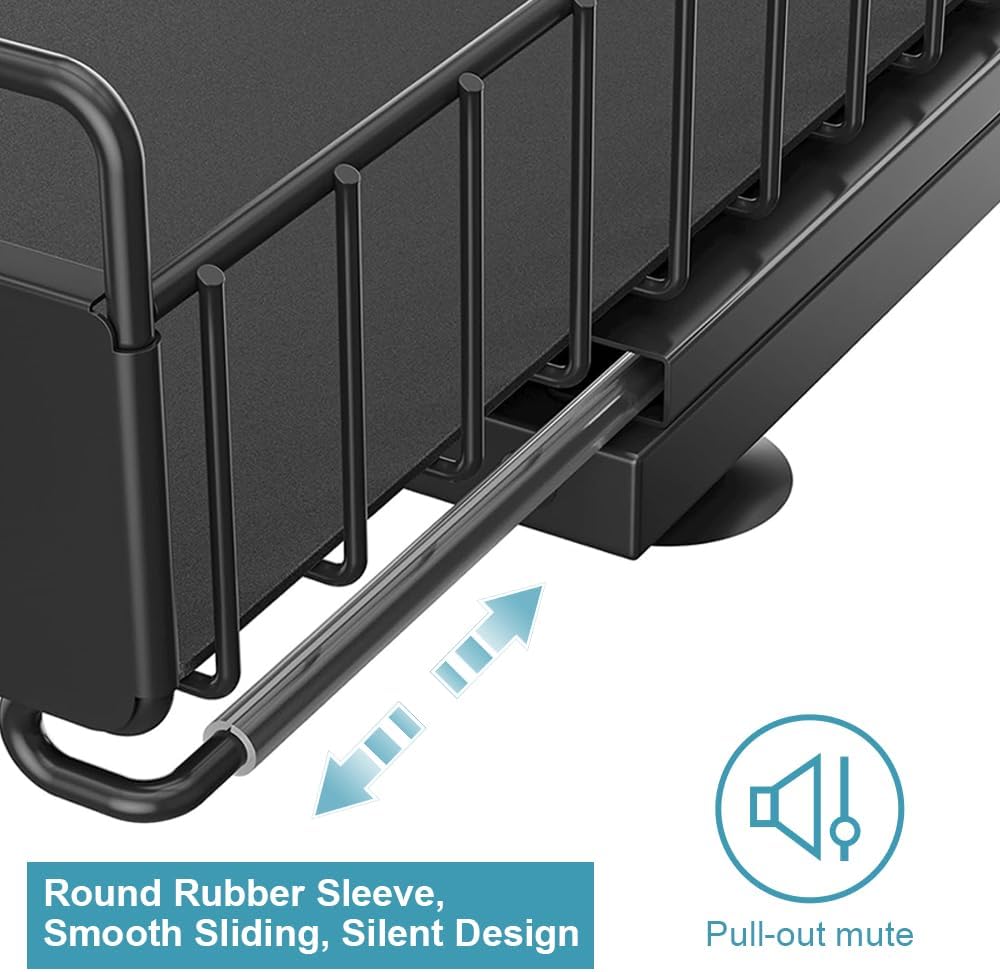 Under Sink Organizer, Pull Out Kitchen Cabinet Organizer, 2-Tier Metal Under Sink Organizers and Storage Height-Adjustable, Kitchen Bathroom Organizers and Storage Shelves, Black