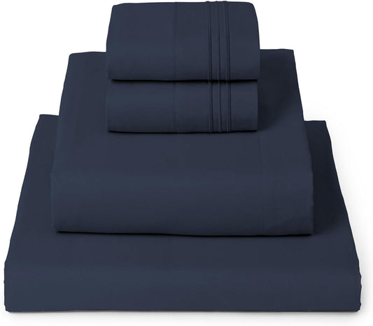 Mellanni King Sheets Set - 4 PC Iconic Collection Bedding - Hotel Luxury, Extra Soft, Cooling Bed Sheets - Wrinkle, Fade, Stain Resistant (King, Navy Blue)
