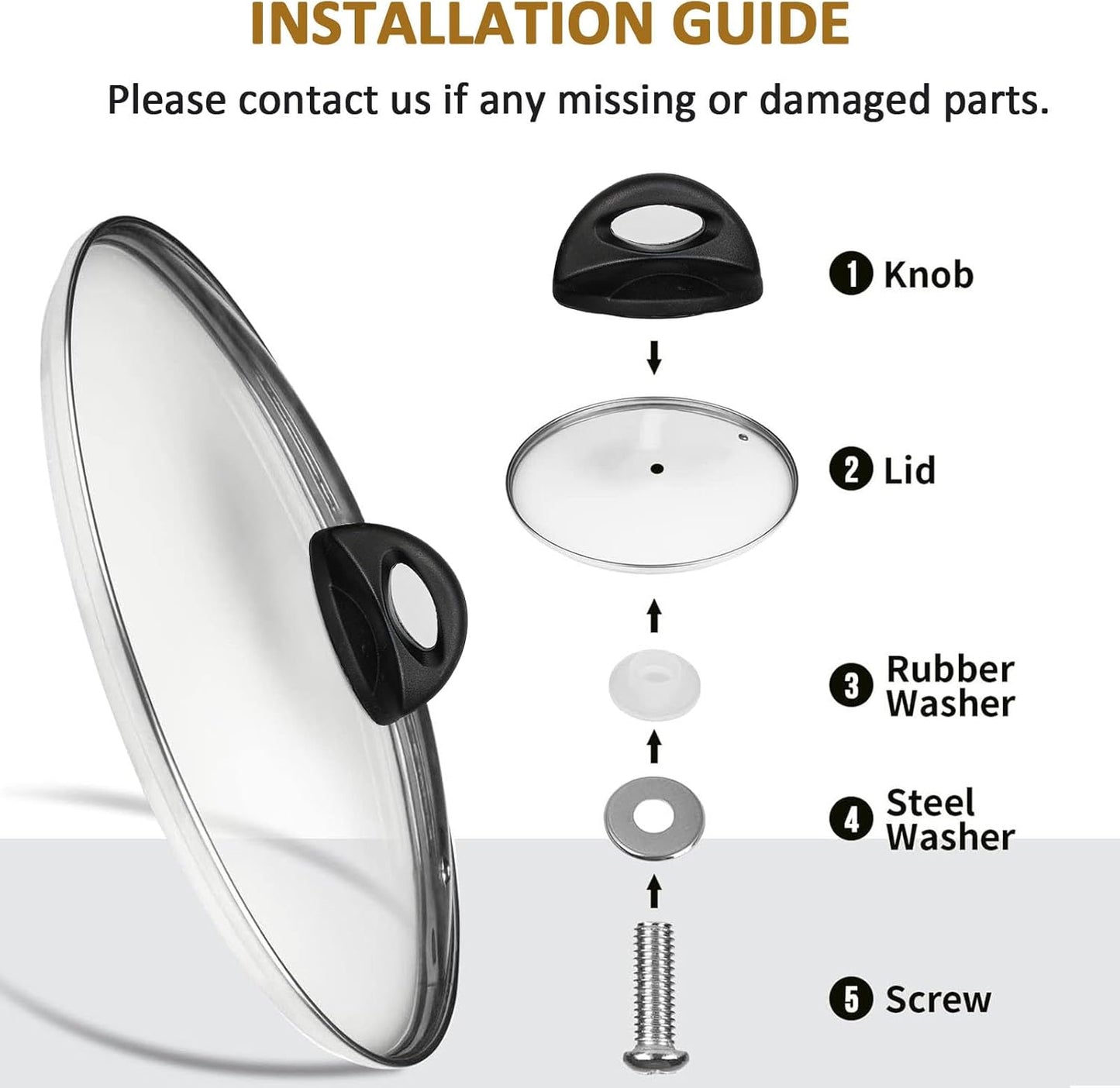 Glass Lids for Pot and Pan, 8, 9.5, 10.25, 11, 12, 12.6, 13.5, 14 Inch Tempered Replacement for Covers Kitchen Cookware, Frying Pan, Wok, Skillet (10.5 Inch)