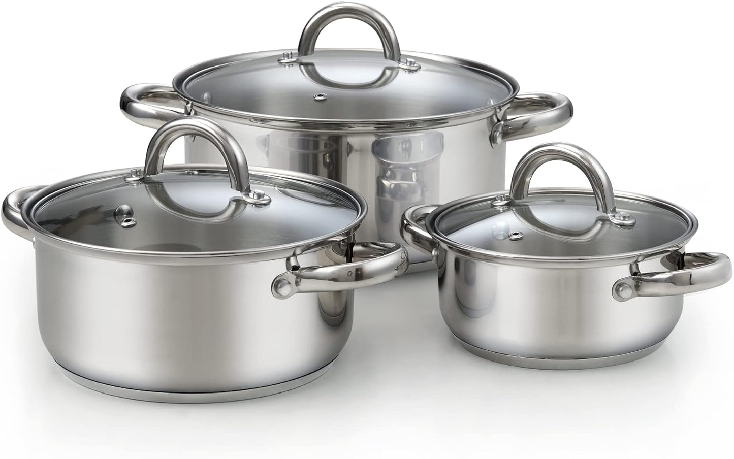 Cook N Home Sauce Pot Stainless Steel Stockpot with Glass Lid, Basic Saucier Casserole Pan Set, 6 Piece Set