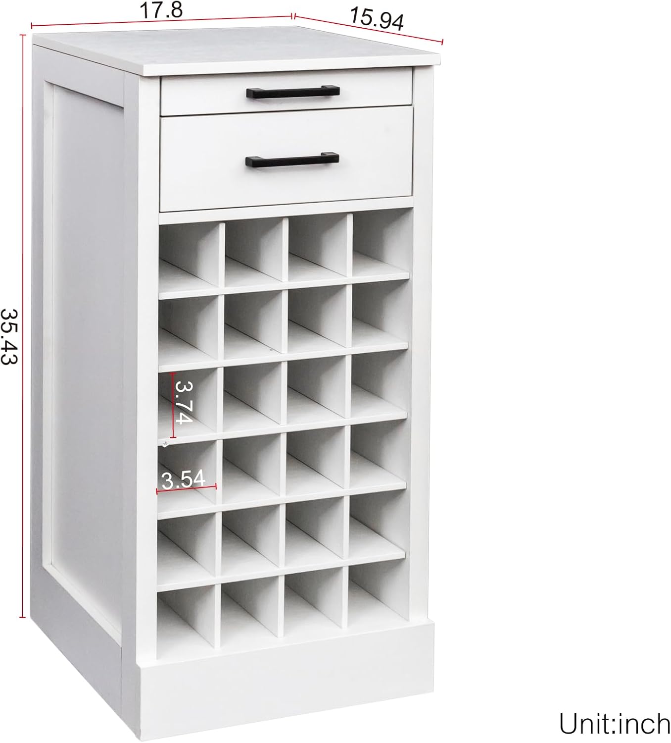 WERSMT 6-Tier Wine Rack Freestanding Floor with 2 Drawers, 24 Bottles Wood Wines Racks Counter for Small Space, Farmhouse Stackable Modular Wine Bottle Holder Rack, White