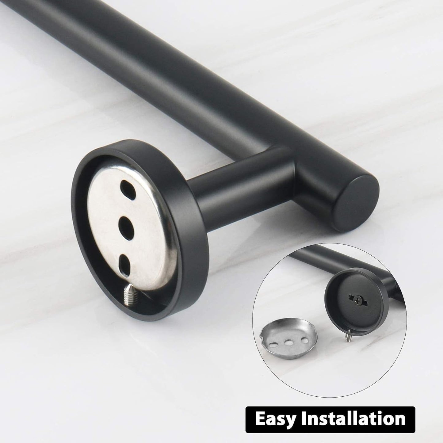 NearMoon Bath Towel Bar, Bath Accessories Thicken Stainless Steel Shower Towel Rack for Bathroom, Towel Holder Wall Mounted (2 Pack, Matte Black, 16 Inch)