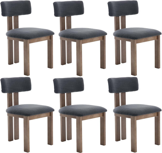 chairus Dining Chairs Set of 6 Linen Fabric Diner Chairs Farmhouse Wood Chairs for Kitchen and Dining Room, Black