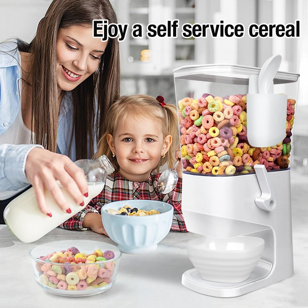 Cereal Dispenser Countertop With Bowls and Spoons Cereal Containers Storage for Pantry Snack Organizer Dry Food Storage Container with Lid for Kitchen Organization Oatmeal Nut Granola（1pcs White）