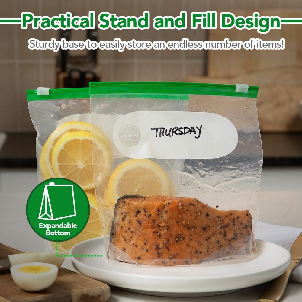 Quart Slider Storage Bags 150 Pack — Reusable Freezer Bags with Expandable Bottom, BPA Free, Microwave Safe, Clear Quart Food Storage Bags
