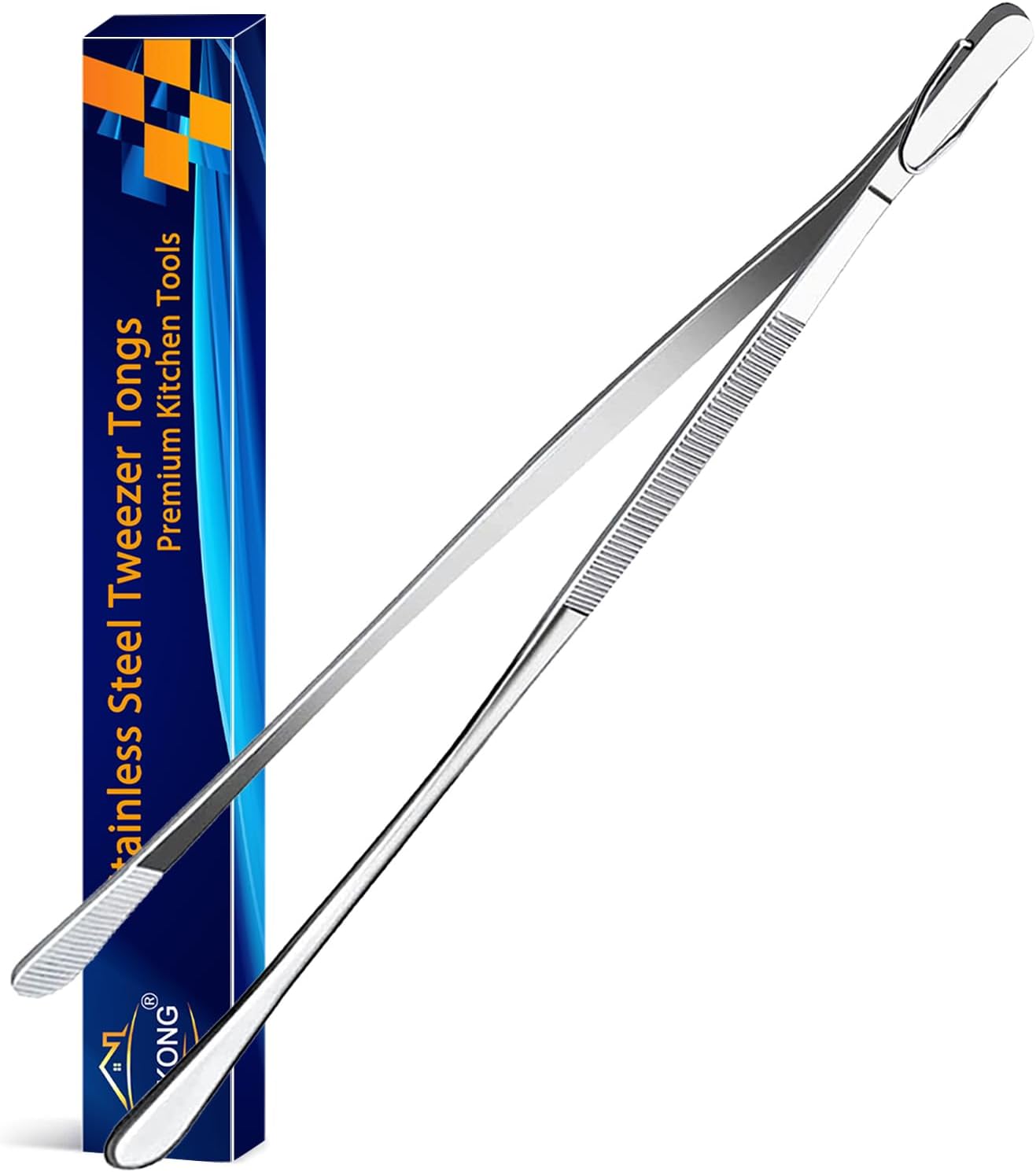 JETKONG 12-Inch Fine Tweezer Tongs Long Cooking Tweezer Stainless Steel Kitchen Tweezers