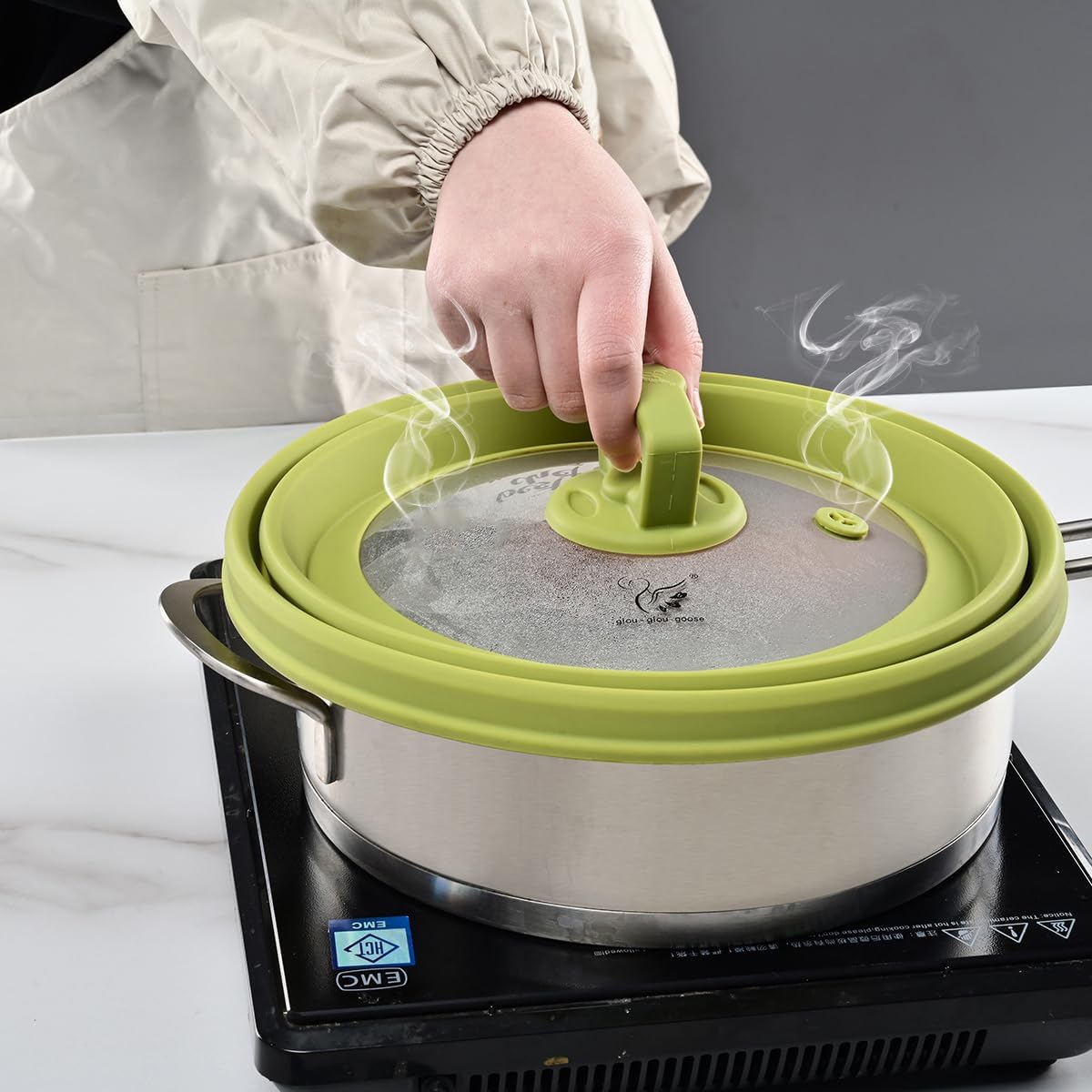 Microwave Splatter Cover Vented Glass Splatter Guard Lid with Collapsible Silicone for Food as Pot Covers Plate 10.8 inch for 6 7 8 9 10 inch Plate Bowl