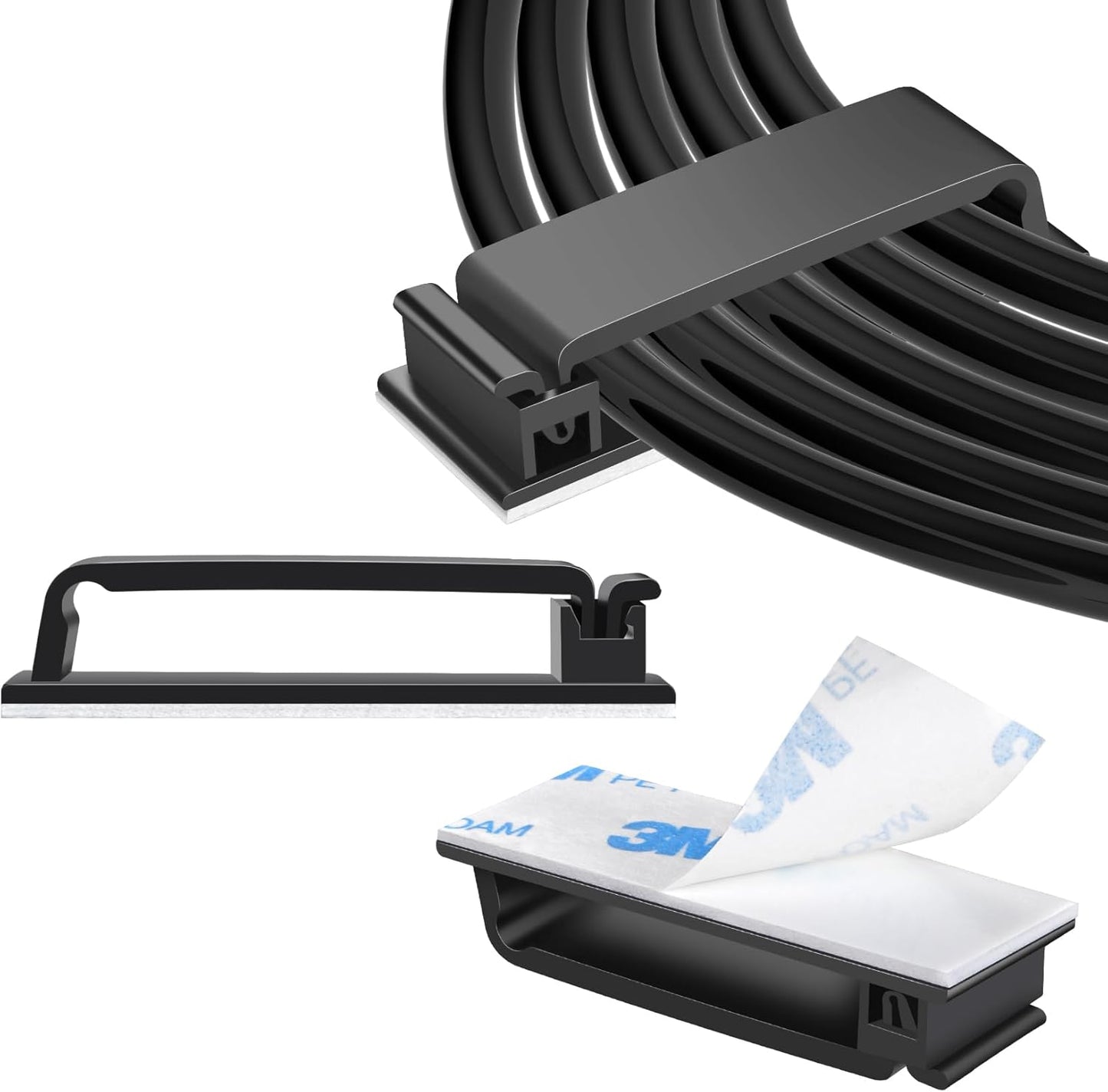 XHF 50 PCS Self Adhesive Cable Clips(L) Black,Wire Clips Cable Management Wire Organizer Cord Holder for Under Desk, Car, Wall, TV PC Ethernet Cable