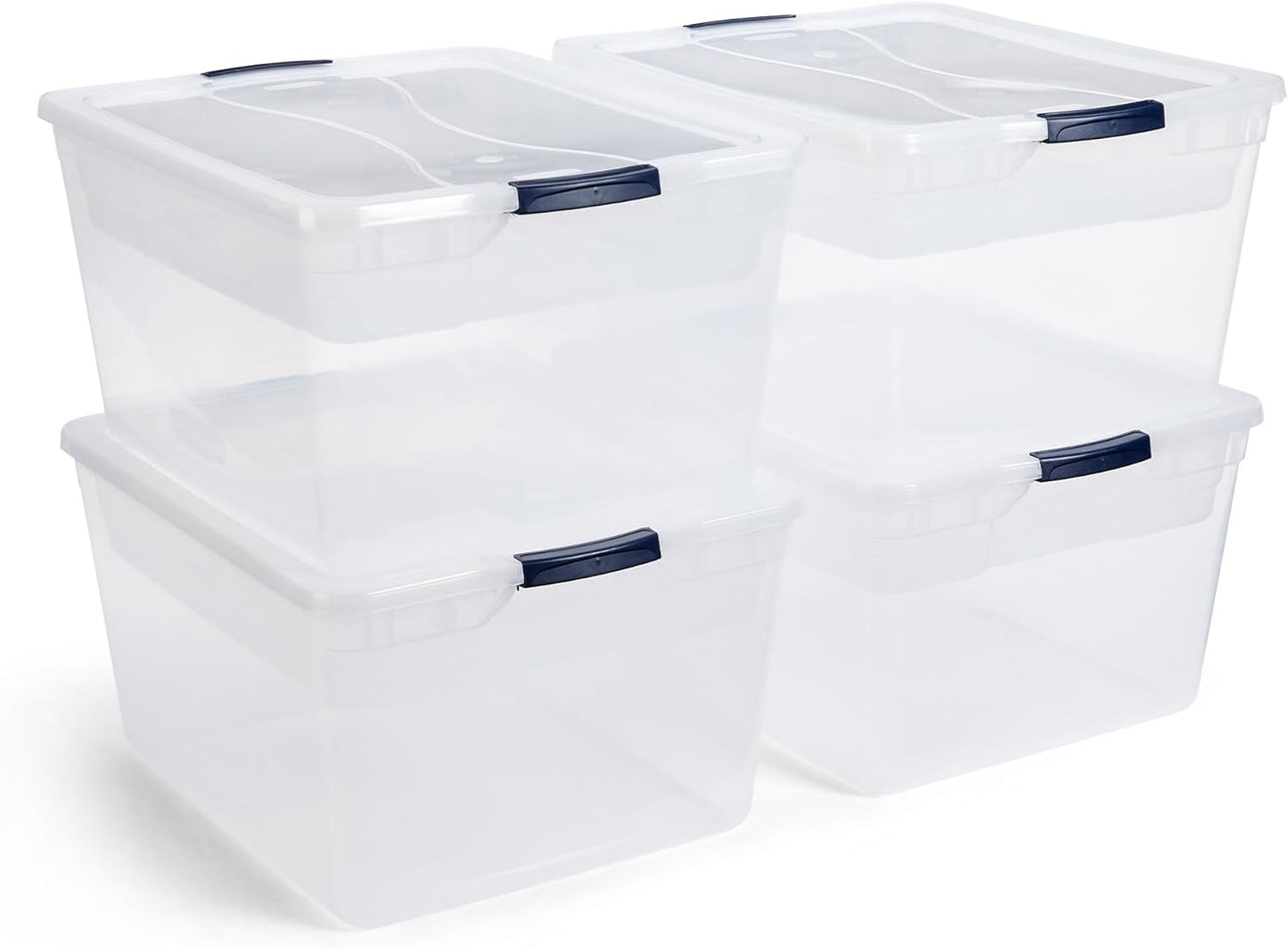 Rubbermaid Cleverstore 74 Qt Clear Storage Bins with Lids and Nesting Tray, 4-Pack, Stackable, BPA-Free, Made in USA
