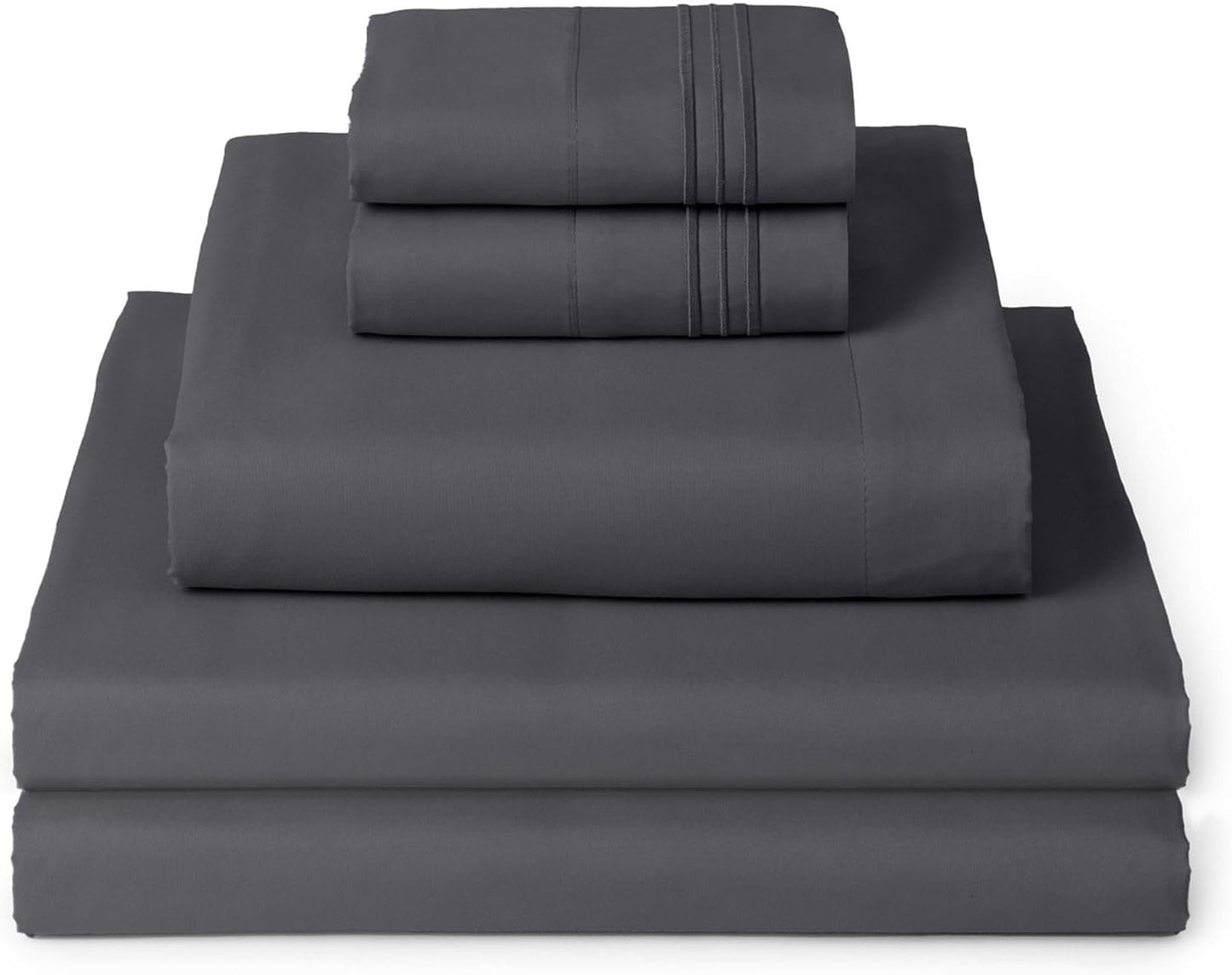 Mellanni Split King Sheets Set - 5 PC Iconic Collection Bedding - Hotel Luxury, Extra Soft, Cooling Bed Sheets - Wrinkle, Fade, Stain Resistant (Split King, Charcoal)
