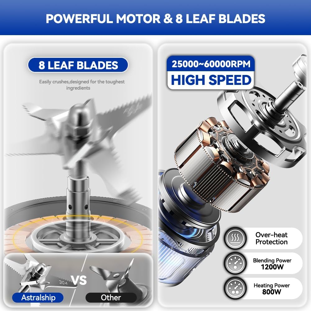 Glass Blenders for Kitchen 59oz, Stainless Steels Professional Blenders 1200W adjustable P1-P9 High Speed, 14 Functions Countertop Blender Smoothie & Food Processor Combo with Heating, Auto Clean